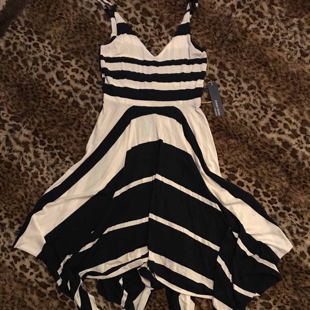 Striped dress with handkerchief hemline